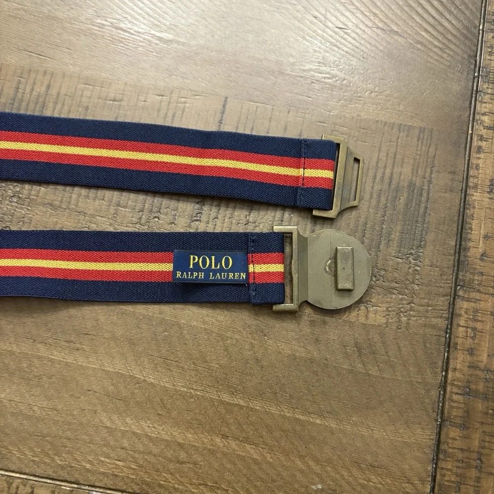 Ralph Lauren Blue Red Yellow Stripe Elastic Belt Hook Buckle Preppy Women 28
